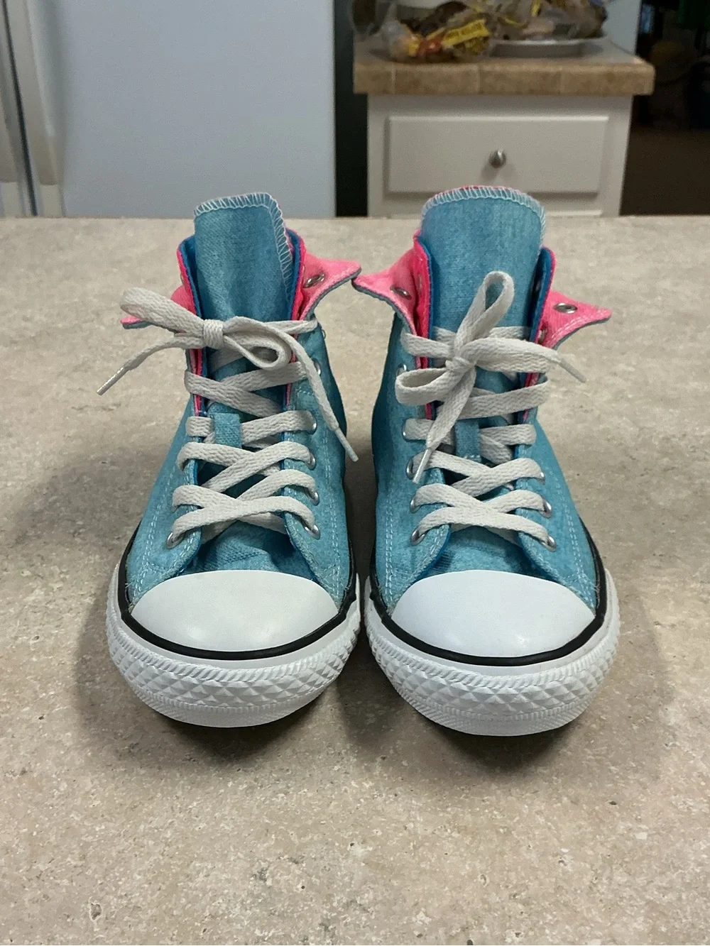 Converse Chuck All Star SZ 3 Junior Ps Double Tongue High Top Sneakers Blue Wash